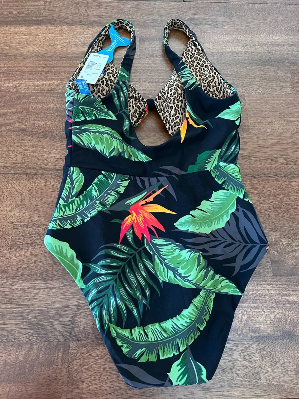 Reversible Tropical Leaf/Leopard One Piece Swimsuit